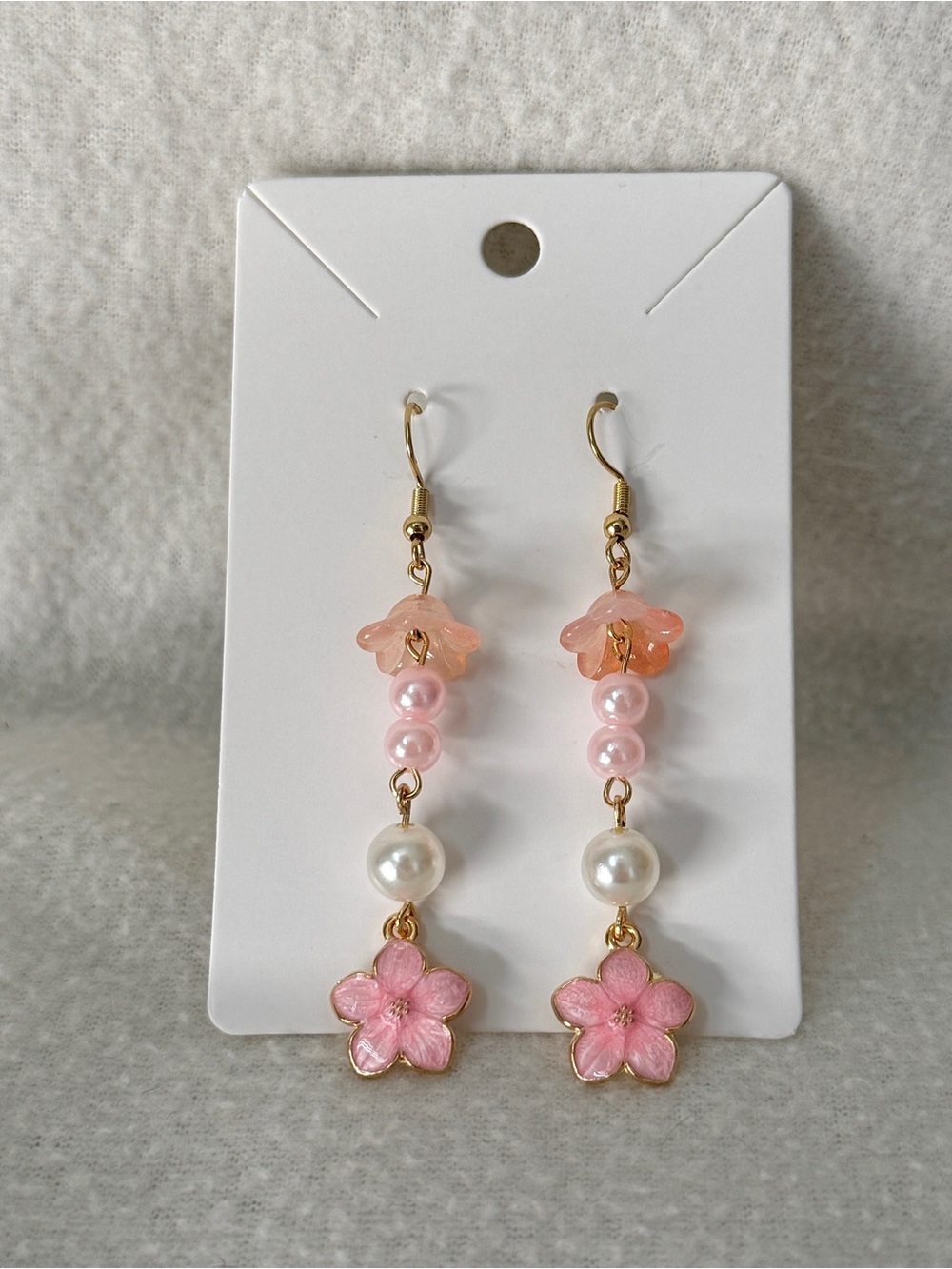 Handmade Pink Sakura Blossom Pearl Drop Earrings